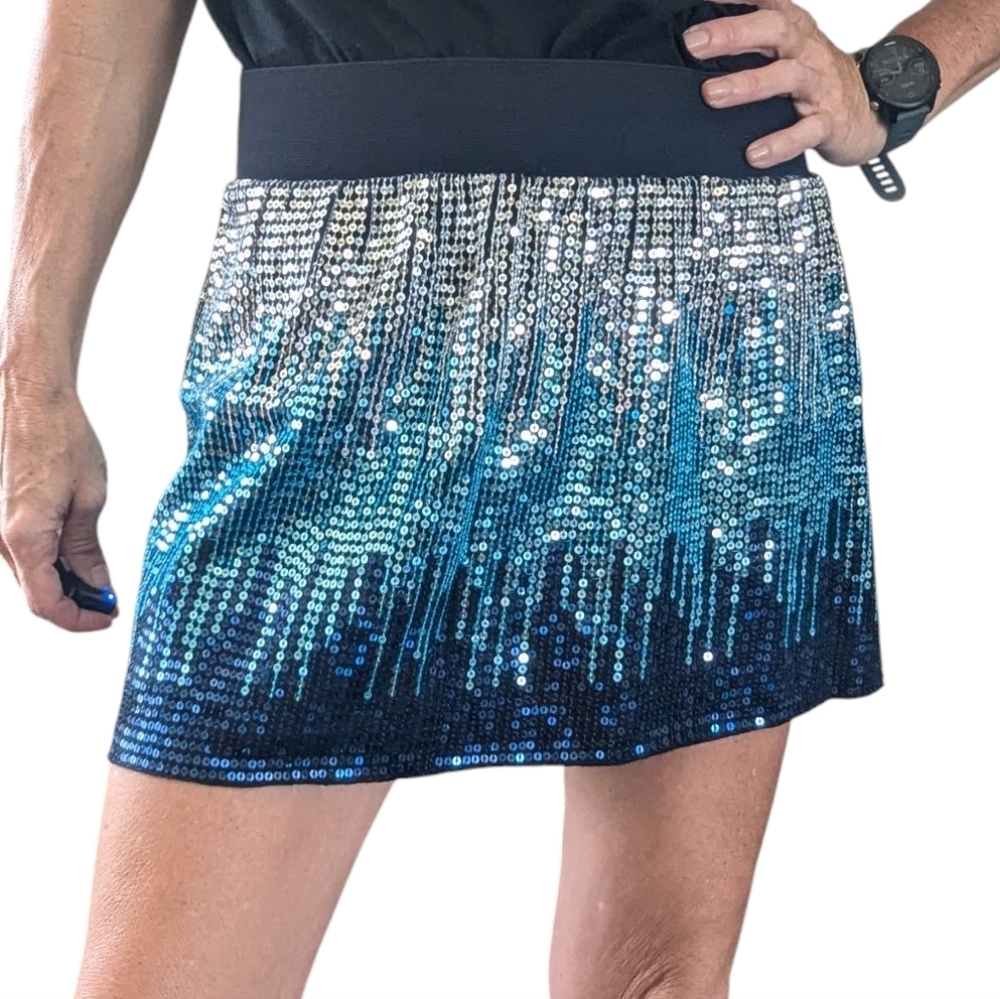 Free People Ombre Sequin Mini Skirt Blue Silver Party M - Picture 12 of 12